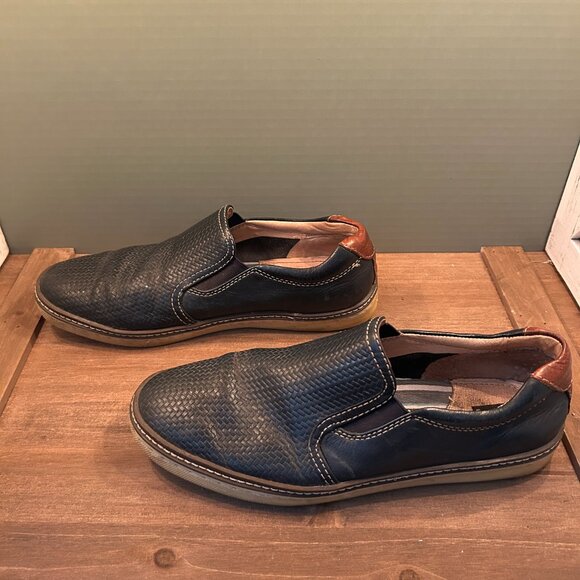 J&M Mens Black Leather Slip On Loafers Size 9M - Picture 3 of 8